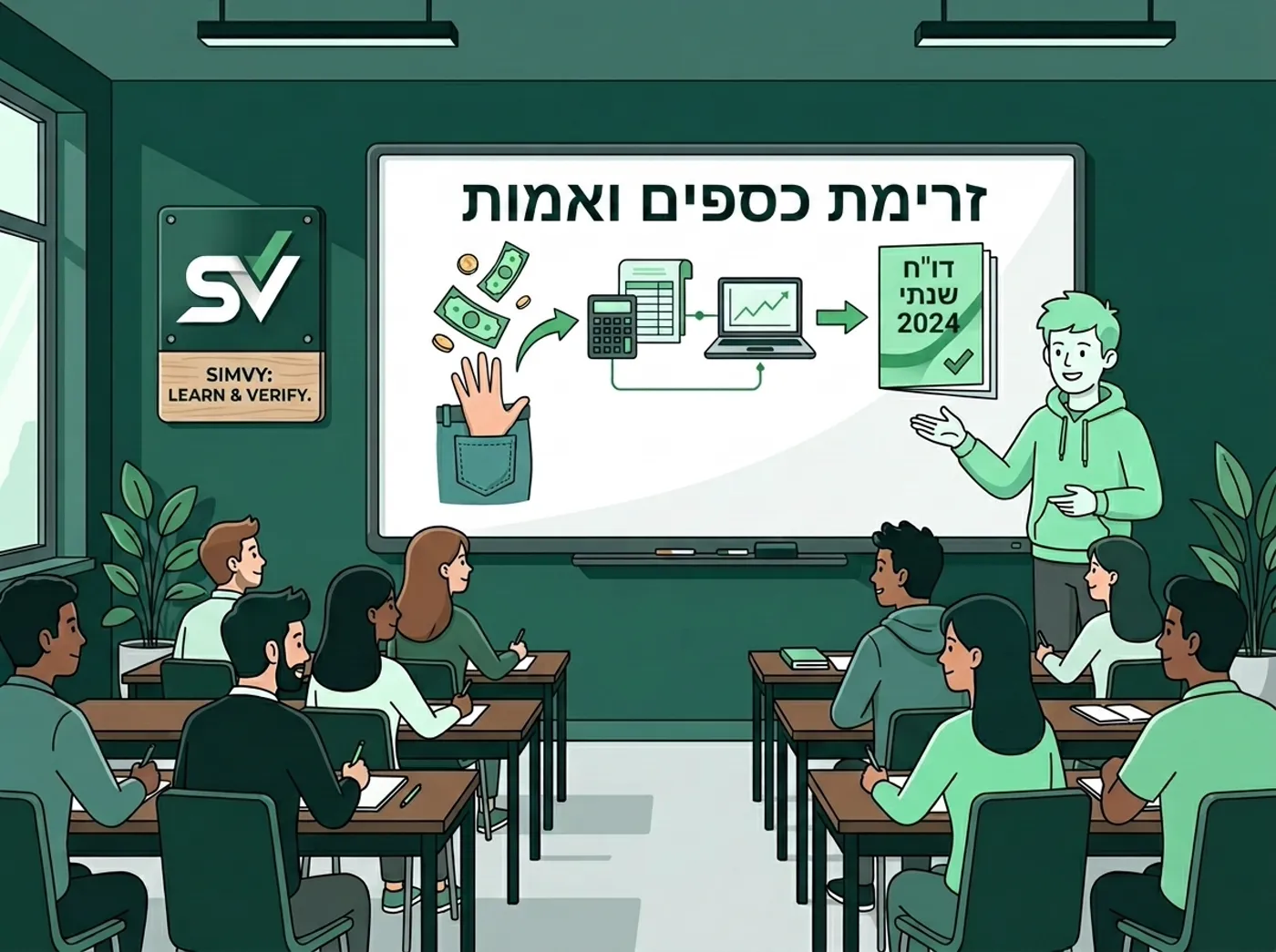 הכיתה של Simvy: המדריך מסביר על הלוח איך כסף הופך לידע