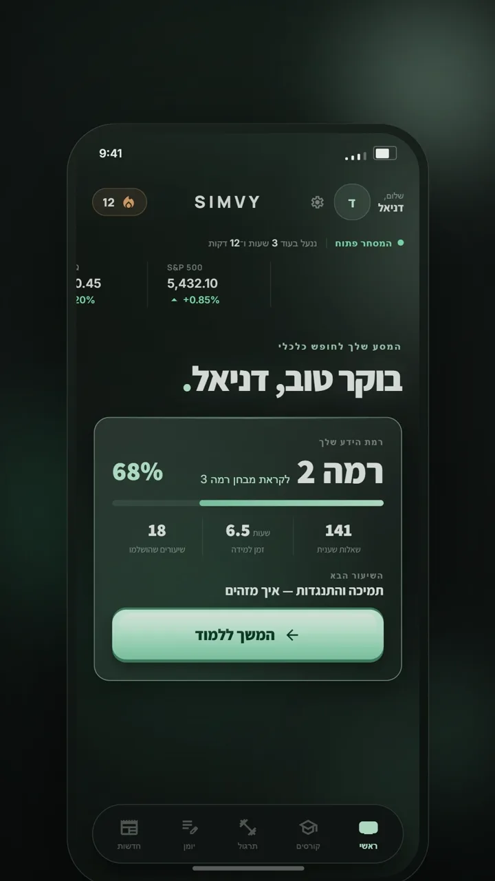 מסך הבית של Simvy: רמה 2 והתקדמות
